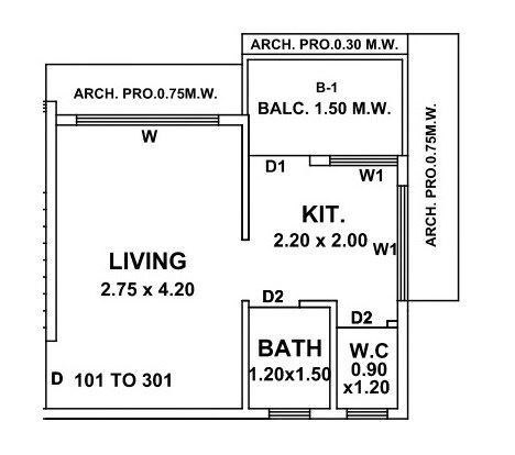 Floor plan of 216 Sq. Ft. Studio in Ameya Panvelkar Daffodil 24 25 27, Thane