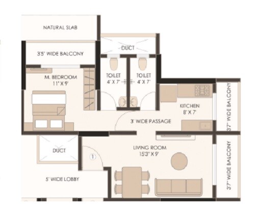 1 BHK 493 Sq. Ft. Apartment