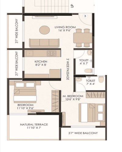 2 BHK 675 Sq. Ft. Apartment