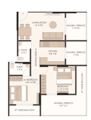 2 BHK 700 Sq. Ft. Apartment
