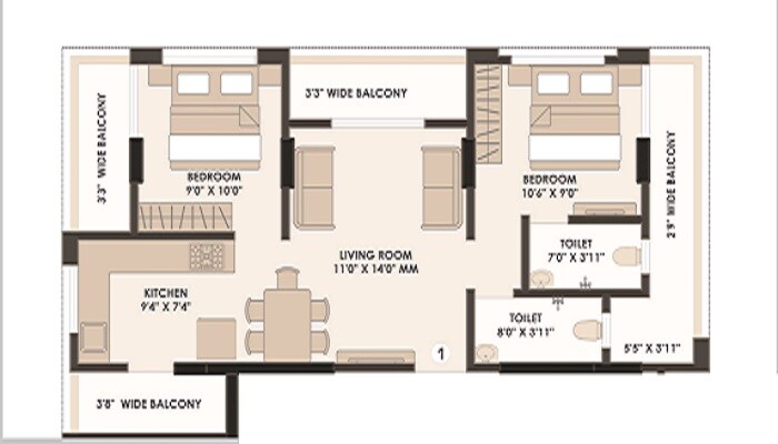 2 BHK 645 Sq. Ft. Apartment