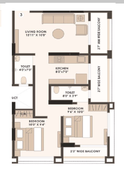 Floor plan of 2 BHK 700 Sq. Ft. Apartment in AMI Kher Enclave, Thane