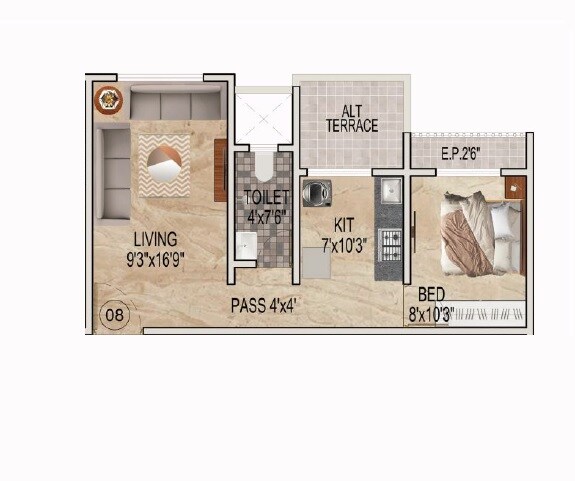 Floor plan of 1 BHK 440 Sq. Ft. Apartment in AMI Navkar Bahar, Thane