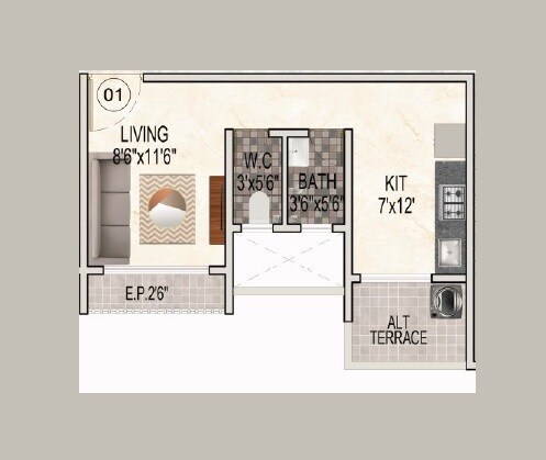 Floor plan of 292 Sq. Ft. Studio in AMI Navkar Bahar, Thane