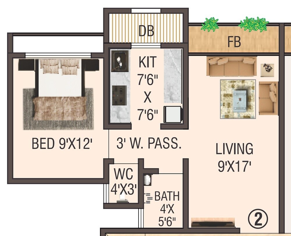Floor plan of 1 BHK 495 Sq. Ft. Apartment in Amisha Empire, Thane