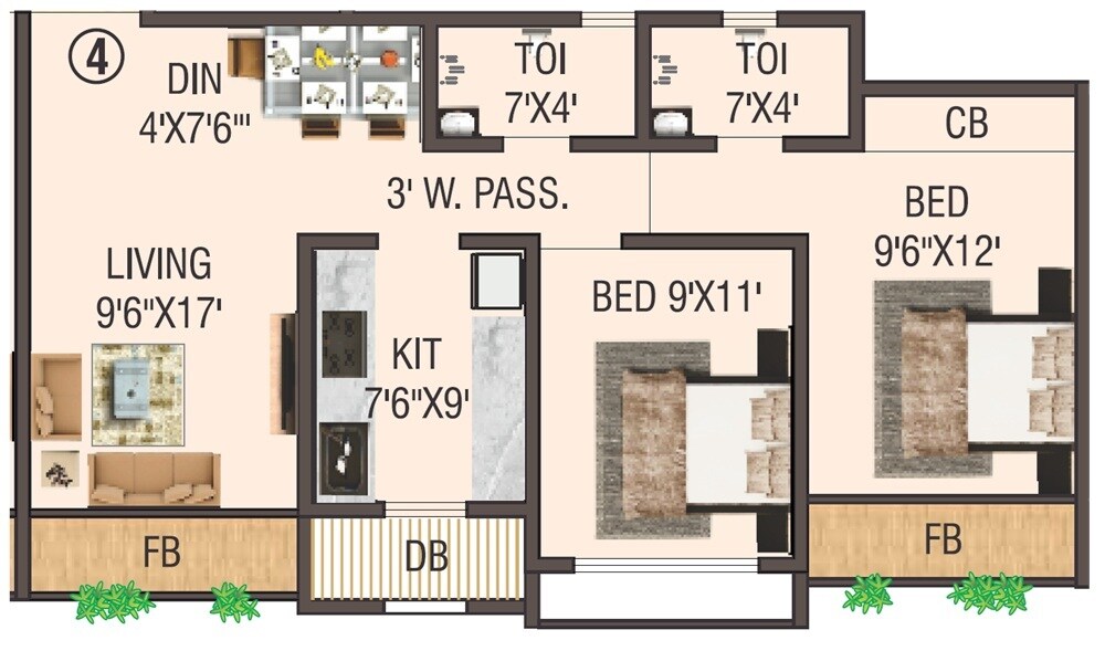 Floor plan of 2 BHK 650 Sq. Ft. Apartment in Amisha Empire, Thane