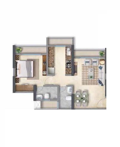 Floor plan of 1 BHK 397 Sq. Ft. Apartment in Anant Metropolis Insignia Towers, Thane
