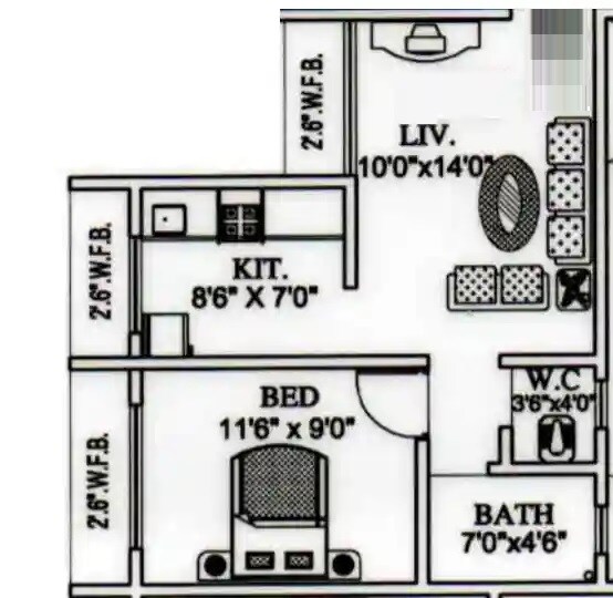 Floor plan of 1 BHK 366 Sq. Ft. Apartment in Anant Prakash Pratima, Thane