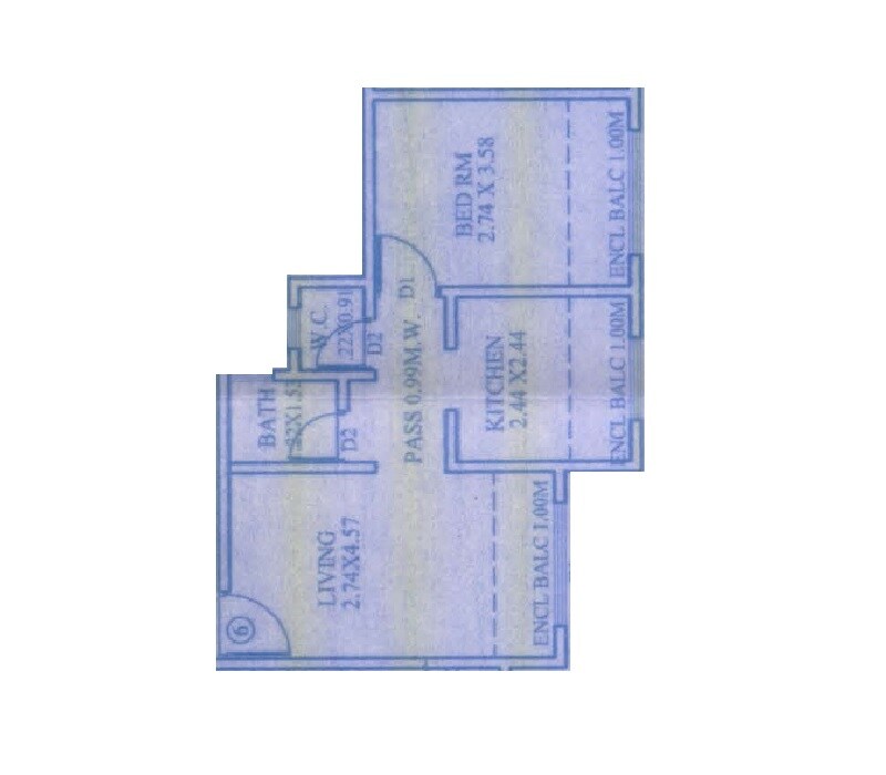 Floor plan of 1 BHK 394 Sq. Ft. Apartment in Anant Sagar, Thane