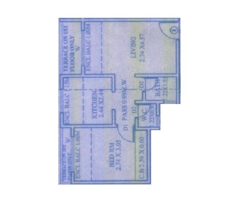 Floor plan of 1 BHK 446 Sq. Ft. Apartment in Anant Sagar, Thane