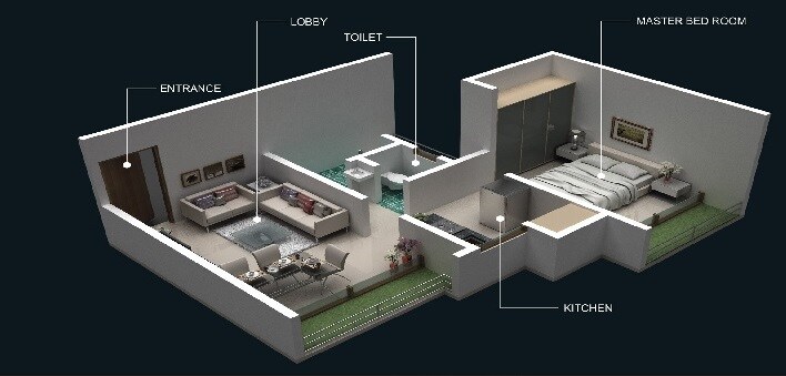 Floor plan of 1 BHK 335 Sq. Ft. Apartment in Anantnath And Agasan, Thane