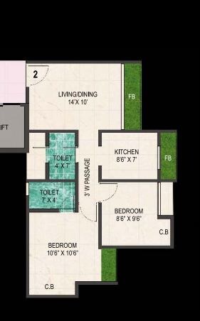 Floor plan of 2 BHK 485 Sq. Ft. Apartment in Anantnath And Agasan, Thane