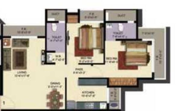 Floor plan of 2 BHK 649 Sq. Ft. Apartment in Anjani Sparsh, Thane