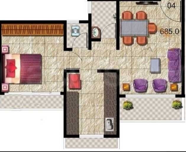Floor plan of 1 BHK 444 Sq. Ft. Apartment in Ankita Daisy Gardens, Thane