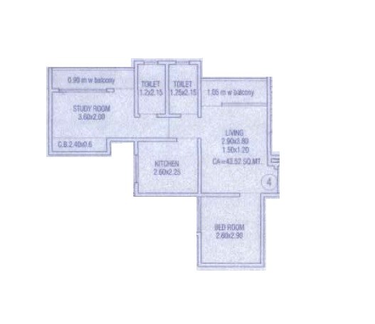Floor plan of 2 BHK 481 Sq. Ft. Apartment in Annapurna Aquarius, Thane