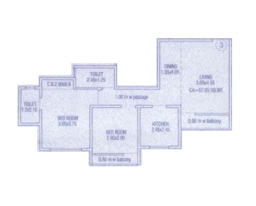 Floor plan of 2 BHK 635 Sq. Ft. Apartment in Annapurna Aquarius, Thane