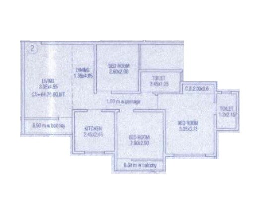 Floor plan of 3 BHK 727 Sq. Ft. Apartment in Annapurna Aquarius, Thane