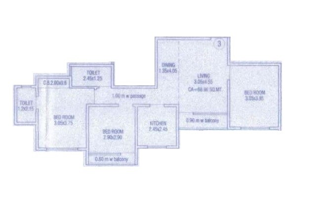 Floor plan of 3 BHK 766 Sq. Ft. Apartment in Annapurna Aquarius, Thane