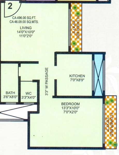 Floor plan of 1 BHK 496 Sq. Ft. Apartment in Annapurna Avenue, Thane