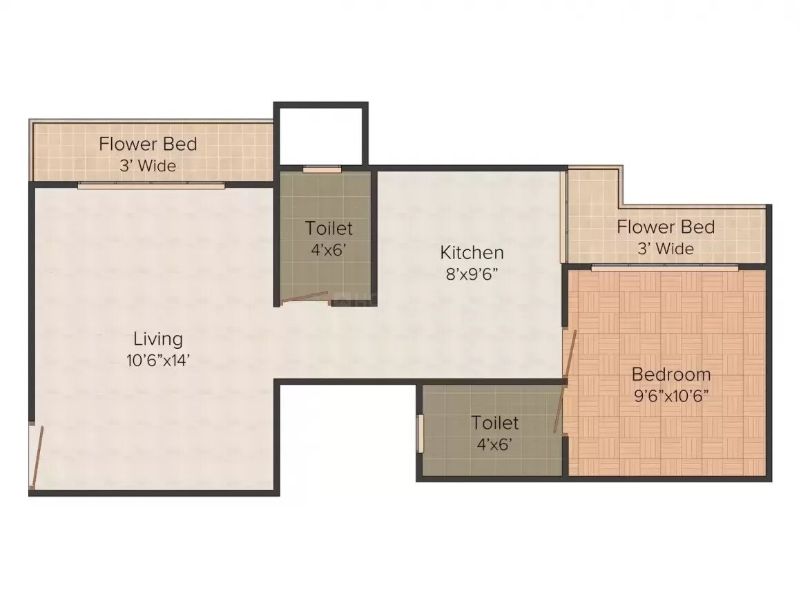 Floor plan of 1 BHK 380 Sq. Ft. Apartment in Annapurna Jewel, Thane
