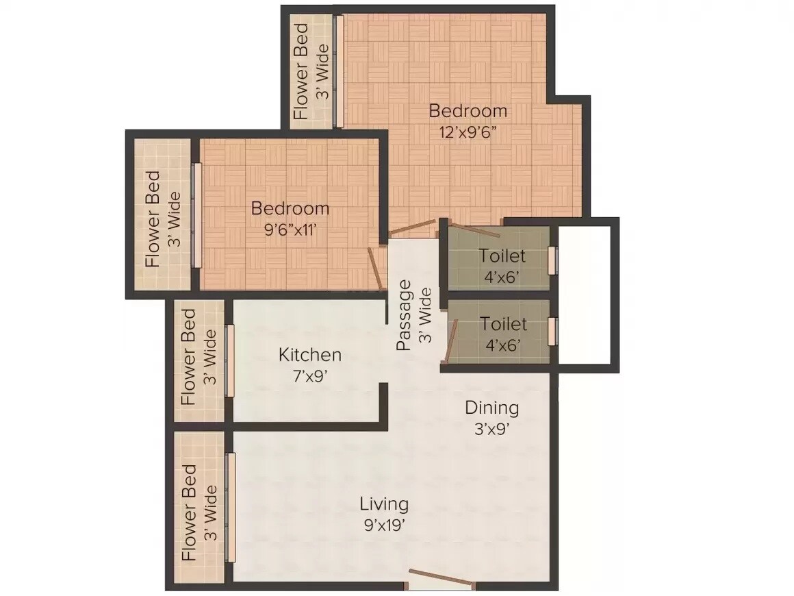 Floor plan of 2 BHK 527 Sq. Ft. Apartment in Annapurna Jewel, Thane