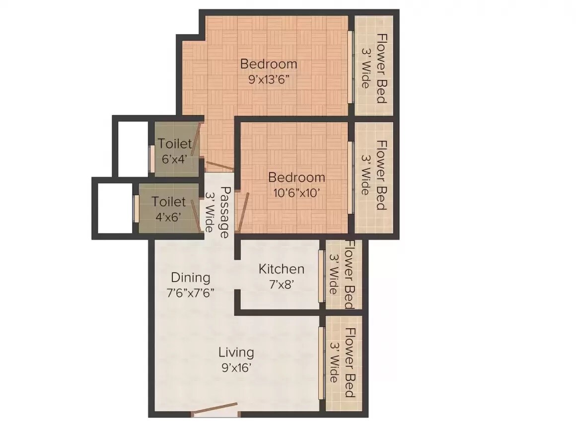 Floor plan of 2 BHK 531 Sq. Ft. Apartment in Annapurna Jewel, Thane