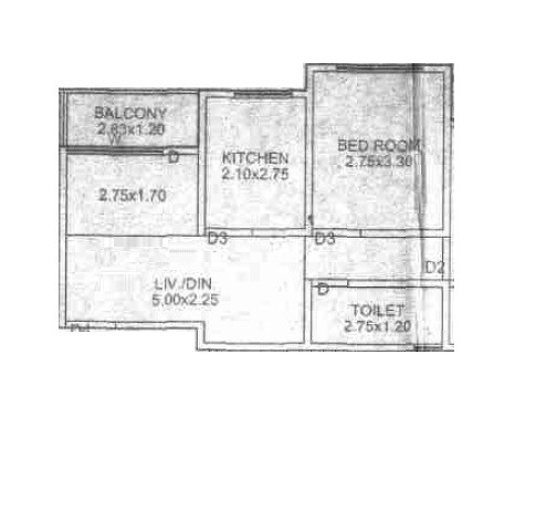 Floor plan of 1 BHK 187 Sq. Ft. Apartment in Annapurna Jyoti, Thane