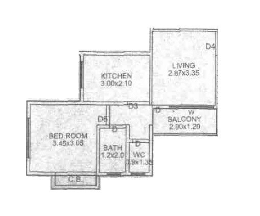 Floor plan of 1 BHK 451 Sq. Ft. Apartment in Annapurna Jyoti, Thane
