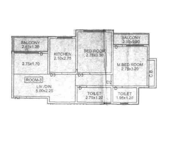 Floor plan of 2 BHK 457 Sq. Ft. Apartment in Annapurna Jyoti, Thane