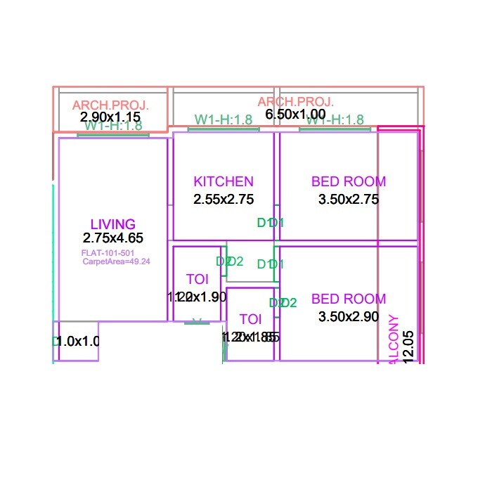 Floor plan of 2 BHK 530 Sq. Ft. Apartment in Annapurna Shivam Residency, Thane