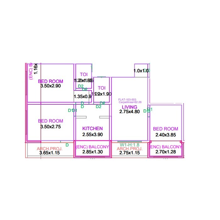 3 BHK 670 Sq. Ft. Apartment