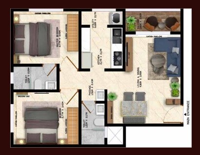 Floor plan of 2 BHK 612 Sq. Ft. Apartment in Antalica Towers, Thane