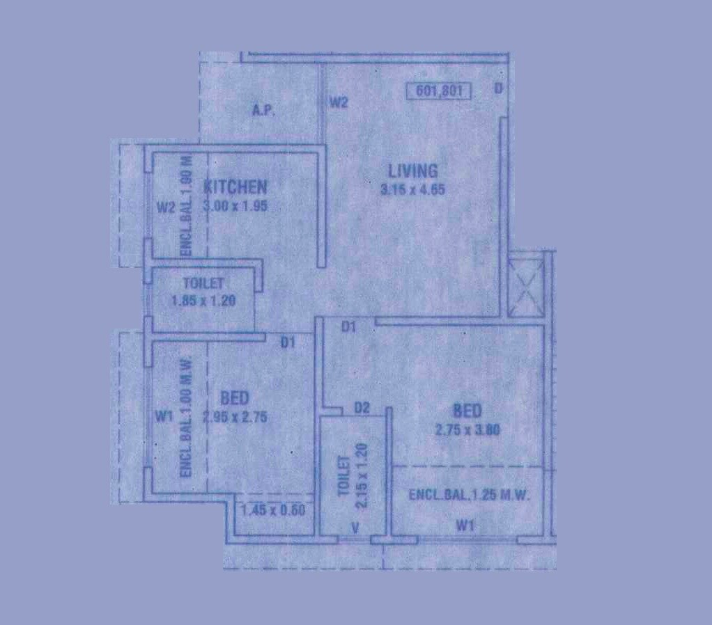 2 BHK 630 Sq. Ft. Apartment