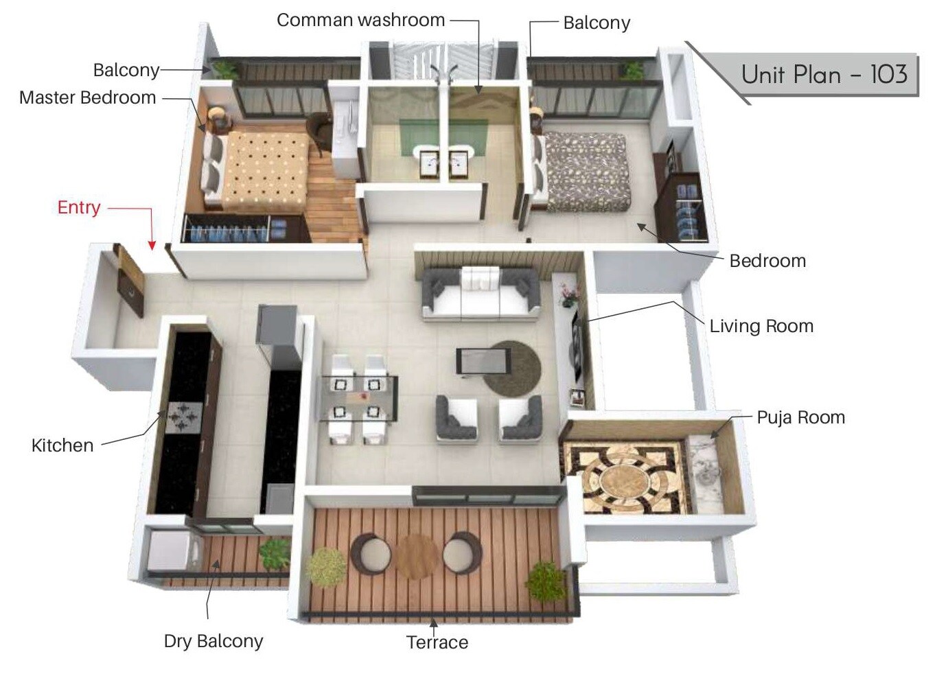 Floor plan of 2 BHK 573 Sq. Ft. Apartment in APR Emerald, Thane