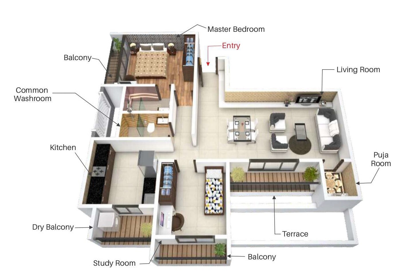 Floor plan of 1 BHK 466 Sq. Ft. Apartment in APR Emerald Pacific, Thane
