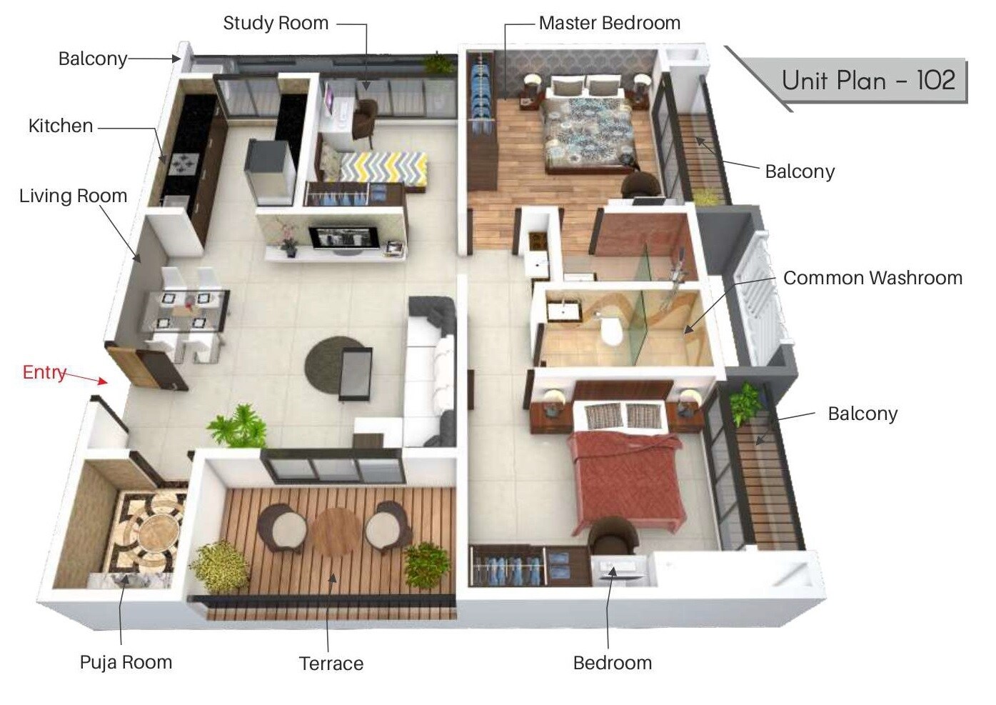 Floor plan of 2 BHK 847 Sq. Ft. Apartment in APR Emerald Pacific, Thane