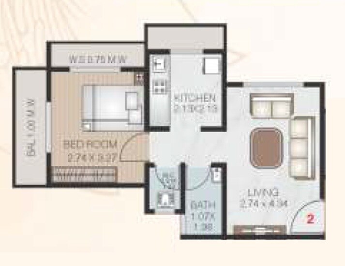 Floor plan of 1 BHK 363 Sq. Ft. Apartment in AR Ashok Vatika, Thane