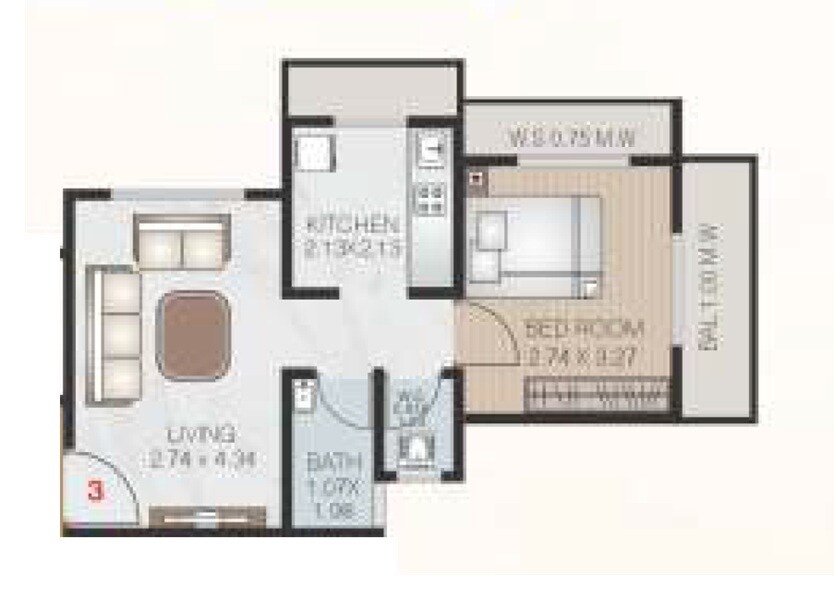 Floor plan of 1 BHK 376 Sq. Ft. Apartment in AR Ashok Vatika, Thane