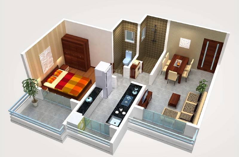 Floor plan of 1 BHK 432 Sq. Ft. Apartment in Aradhana Vithu Paradise, Thane