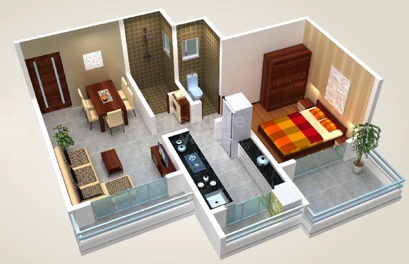 Floor plan of 1 BHK 537 Sq. Ft. Apartment in Aradhana Vithu Paradise, Thane