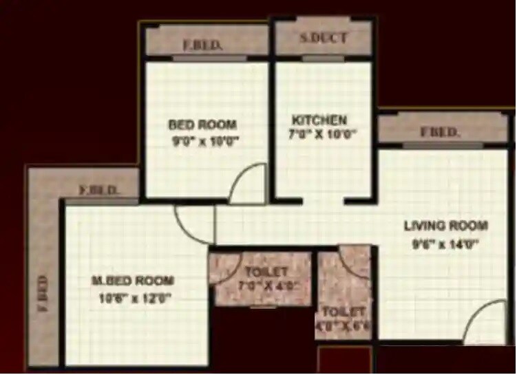 Floor plan of 2 BHK 588 Sq. Ft. Apartment in Archit Jewel, Thane