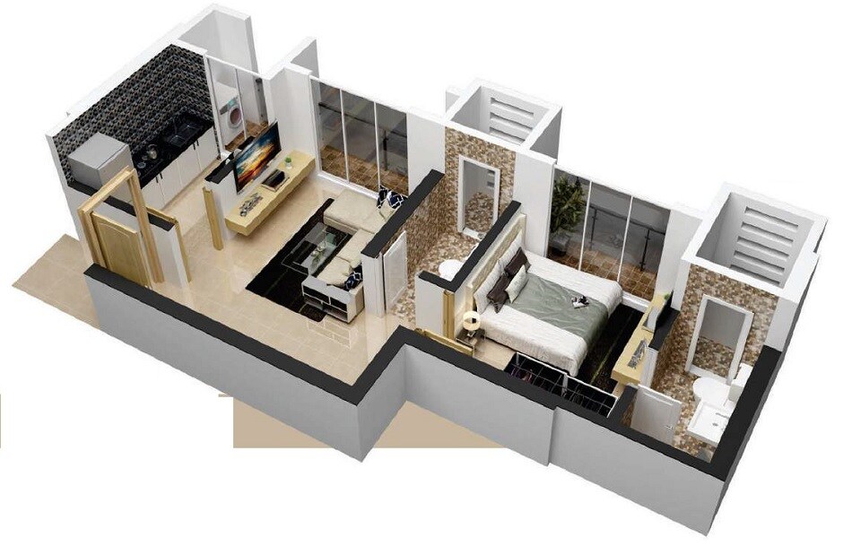 Floor plan of 1 BHK 317 Sq. Ft. Apartment in ARCJ Bhalchandra Heights, Thane