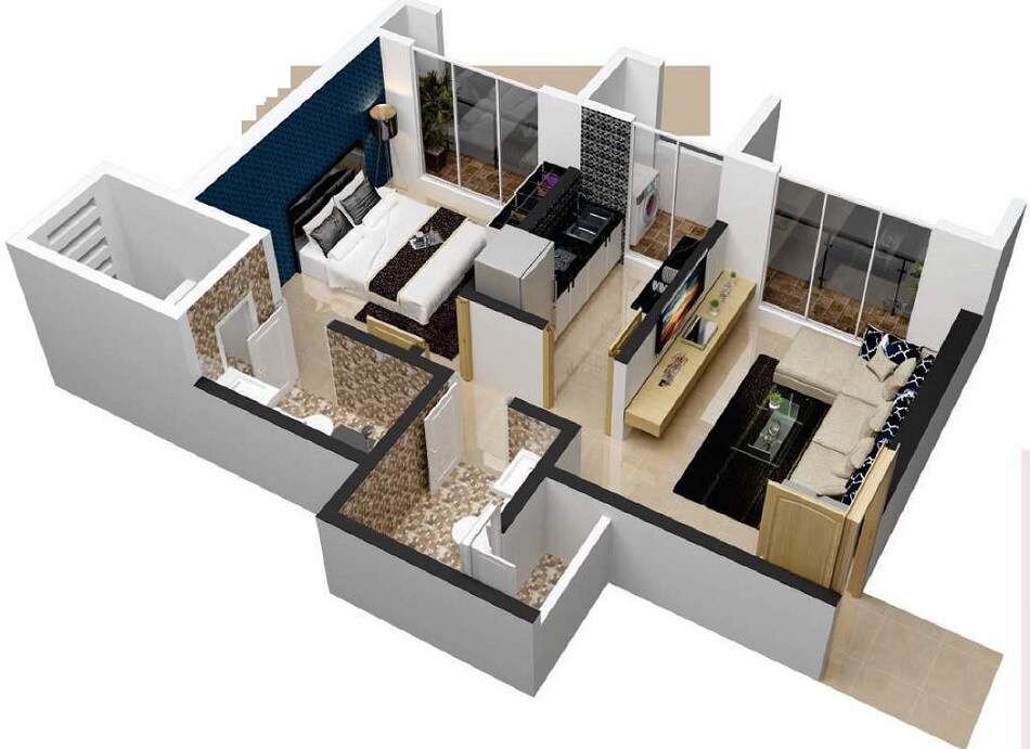 Floor plan of 1 BHK 372 Sq. Ft. Apartment in ARCJ Bhalchandra Heights, Thane