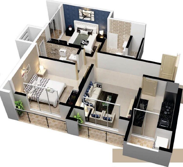 Floor plan of 2 BHK 506 Sq. Ft. Apartment in ARCJ Bhalchandra Heights, Thane