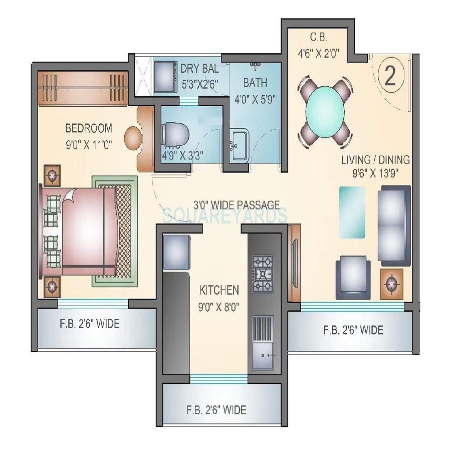 Floor plan of 1 BHK 400 Sq. Ft. Apartment in Arihant Aarohi, Thane
