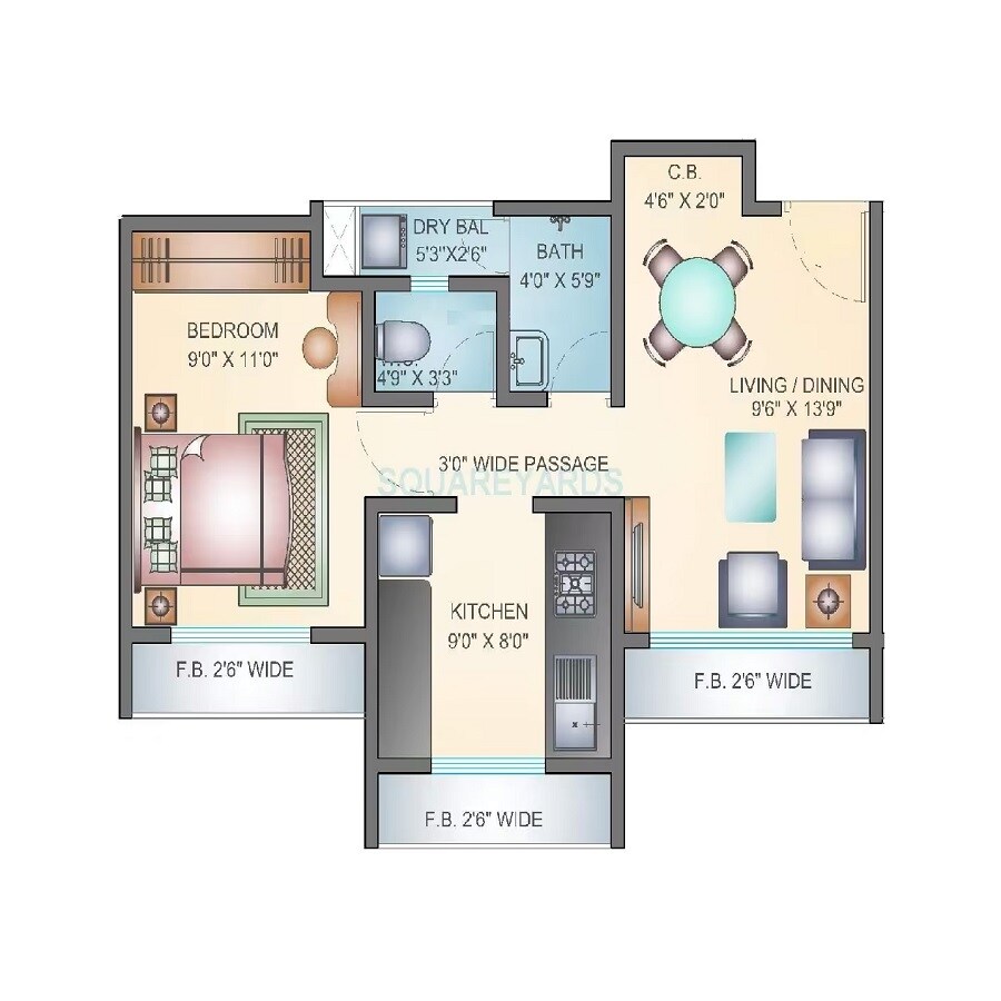 Floor plan of 1 BHK 367 Sq. Ft. Apartment in Arihant Aarohi, Thane