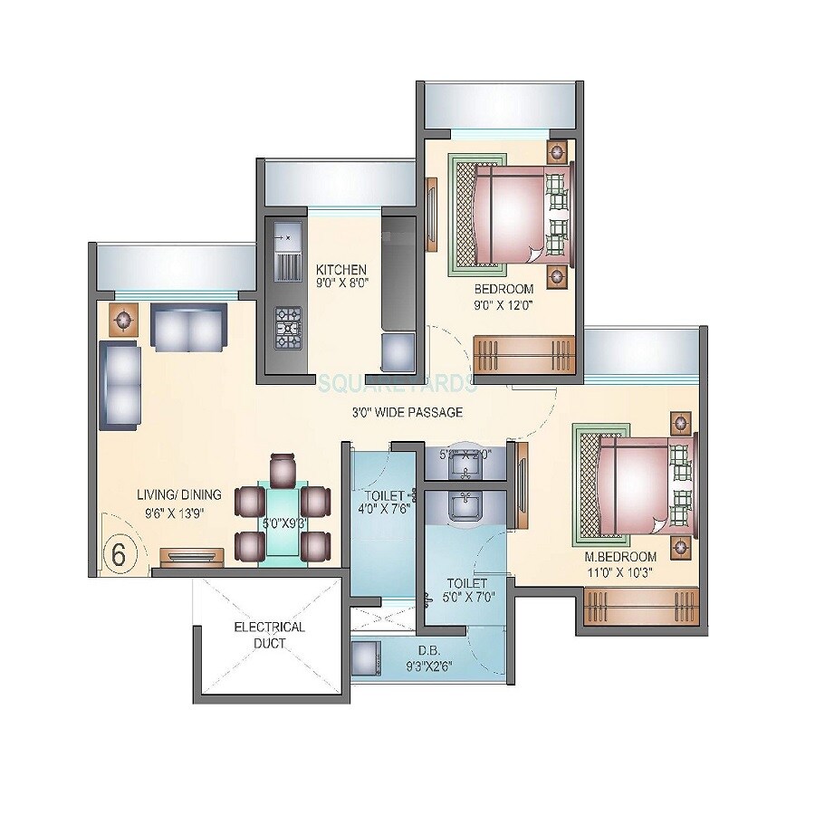 Floor plan of 2 BHK 838 Sq. Ft. Apartment in Arihant Aarohi, Thane
