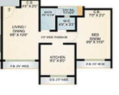 Floor plan of 1 BHK 367 Sq. Ft. Apartment in Arihant Aarohi Phase 1, Thane