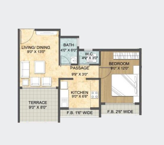 1 BHK 309 Sq. Ft. Apartment