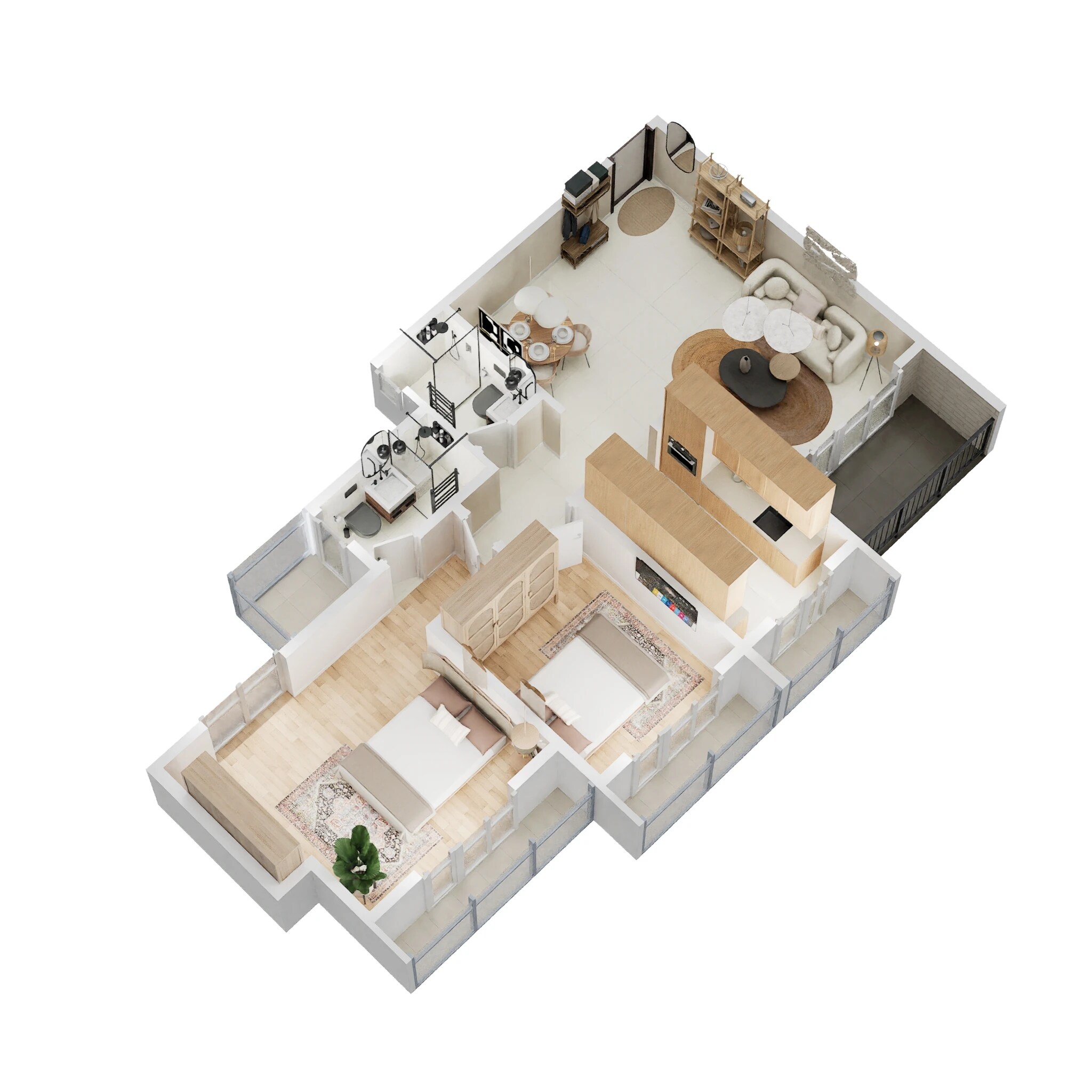 Floor plan of 2 BHK 966 Sq. Ft. Apartment in Arihant City, Thane